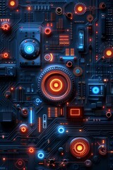 Fototapeta premium Abstract Futuristic Circuit Board With Glowing Red and Blue Lights