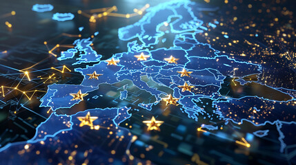 Fototapeta premium Europe: Showcasing Encrypted Data Flows and GDPR Compliance in Cybersecurity