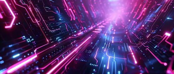 A computer generated image of a futuristic cityscape with neon lights