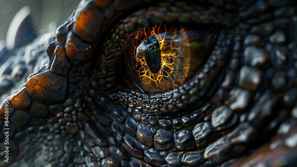 Wall mural close up of a predator dinosaur eye generative ai art