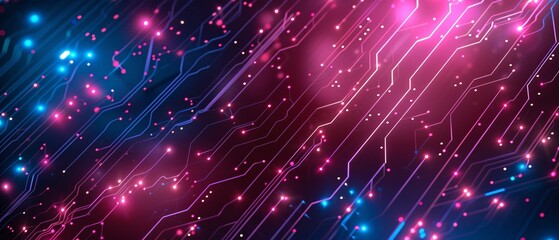 A computer screen with a blue background and pink and purple lines