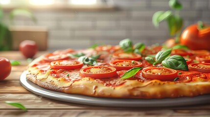 A gourmet pizza with various toppings