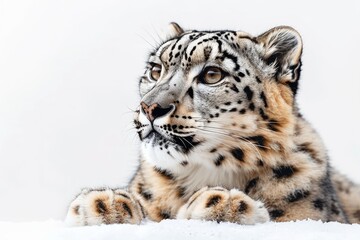 Obraz premium Face portrait of snow leopard - Irbis (Panthera uncia) isolated on white background