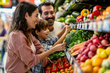 Family Grocery Shopping for Fresh, Healthy, Dental-Friendly Foods in a Vibrant Supermarket