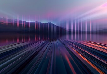 Futuristic Digital Landscape with Vibrant Neon Light Trails and Abstract Motion	