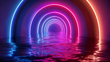 Obraz premium Futuristic neon abstract background with large object and reflections Futuristic Neon Glow: Abstract Reflections with Large Object