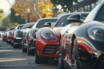 Fototapeta premium Line of Cars Awaiting Professional Detail Service Highlighting High Demand in Auto Care Industry