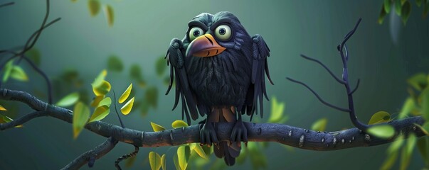 3D cartoon raven.
