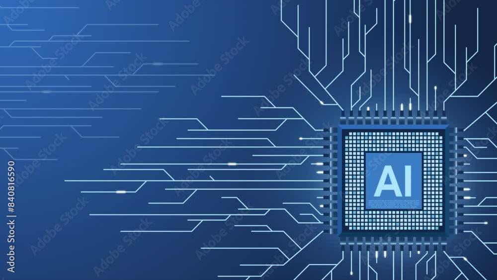 Poster artificial intelligence micro chip animation. quantum computing. digital technology artificial intel