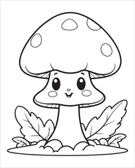 Mushroom coloring pages for kids, Mushroom vector illustration, Black and white
