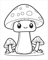 Mushroom coloring pages for kids, Mushroom vector illustration, Black and white