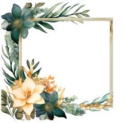 Botanical Floral Frame with Tropical Leaves and Flowers
