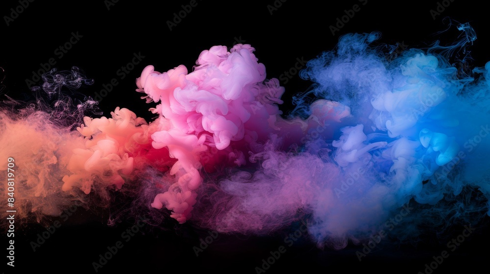 Wall mural colorful abstract smoke plumes on black background