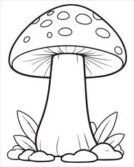 Mushroom coloring pages for kids, Mushroom vector illustration, Black and white