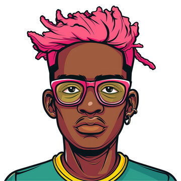 recommend clip art: young african man with pink hair wearing glasses . png . clip art . vector cartoon art style . remove background 