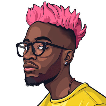 recommend clip art: young african man with pink hair wearing glasses . png . clip art . vector cartoon art style . remove background 