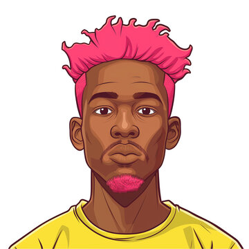 recommend clip art: young african man with pink hair . png . clip art . vector cartoon art style . remove background 