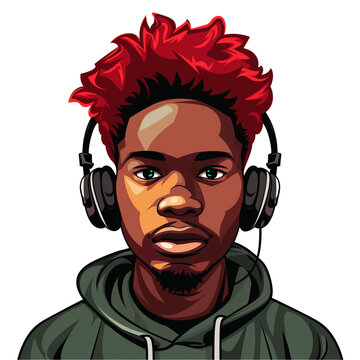 recommend clip art: young african man with red hair wearing headphones . png . clip art . vector cartoon art style . remove background 