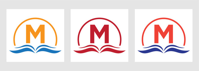 Letter M Education Logo Book Concept. Training Career Sign, University, Academy Graduation Logo Design