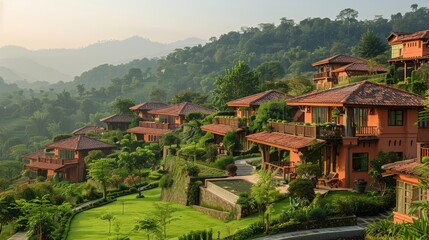 Traditional Homes in a Lush Valley Landscape of Nepal