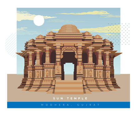 Sun Temple Modhera, Gujarat - Stock Illustration