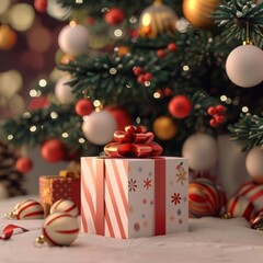 3D cartoon gifts under the Christmas tree.