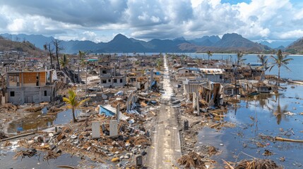 Explore the psychological impact of extreme weather events with images of people coping with trauma, grief, and loss in the