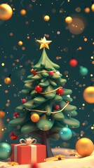 Fototapeta premium 3D cartoon gifts under the Christmas tree.