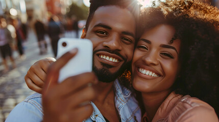 Lovers Taking an Engagement Selfie
