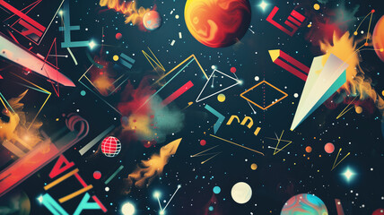 dynamic back to school background with a burst of colorful geometric shapes and symbols representing, Generative Ai