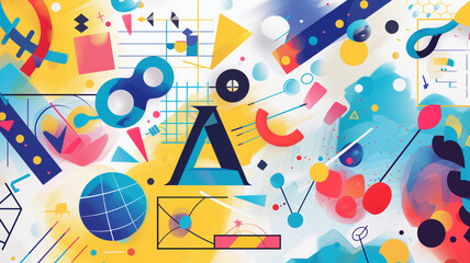 dynamic back to school background with a burst of colorful geometric shapes and symbols representing, Generative Ai