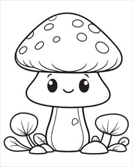 Mushroom coloring pages for kids, Mushroom vector illustration, Black and white