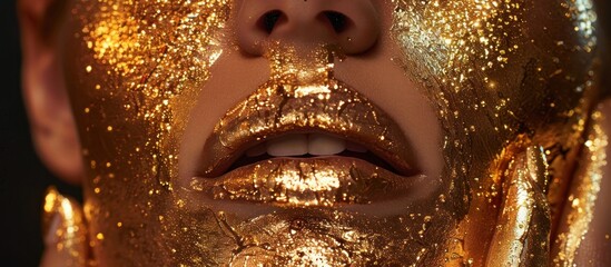 close up model s lips for a luxurious golden look