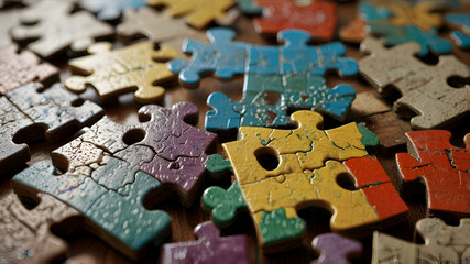 Broken puzzle pieces symbolize difficulties with logical thinking and memory that people with Alzheimers