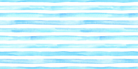 Blue stripes. Watercolor hand drawn seamless pattern with blue strokes. Geometric Abstract print. Background for textile, wallpaper, scrapbooking, greeting cards