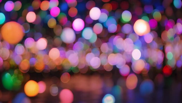 A large group of vibrant, colorful lights suspended from the ceiling, creating a bright and lively atmosphere, A vibrant tableau of colorful lights illuminating the night sky in celebration