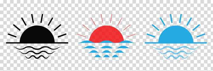 Sunset icon, sunrise icon. Sun, rise symbol. Morning icon.