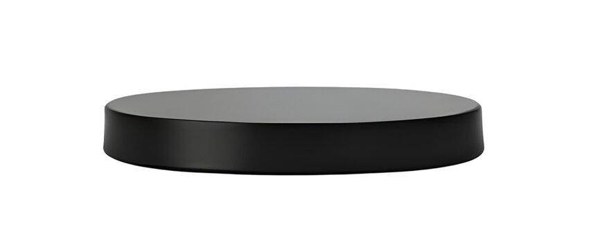 Simple empty round black podium stand for product advertisement, showcase stage for product presentation isolated on transparent background