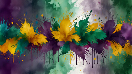 Mardi Gras Digital Watercolor Background Abstract Splash Colorful Art