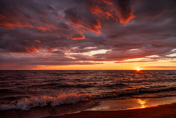 Summer sunset on Lake Peipus. Pskov region