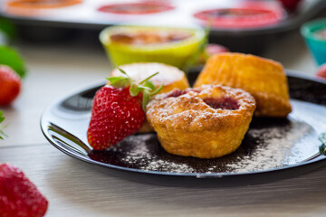 Sweet curd muffins with strawberry filling