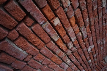 Abandoned rustic brick layered wall surface, Grungy red brick wall texture background, Old rustic colored wall backdrop