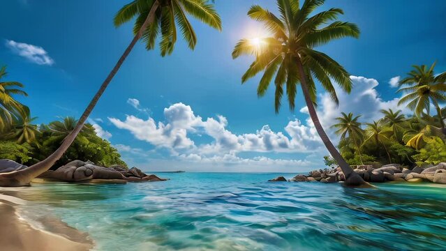Aerial drone view of the beach with blue water and and a coast for Hello Summer.