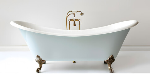 Stylish modern bathtub and wash basin in Bathroom isolated on background