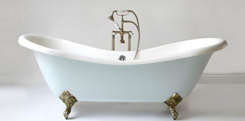 Stylish modern bathtub and wash basin in Bathroom isolated on background