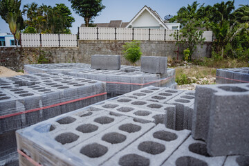 Concrete blocks with holes stacked on top of each other