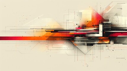 Abstract Geometric Background With Orange And Red Shapes On A Light Background