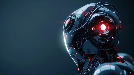 Close up of a futuristic robot on dark background. High technology concept