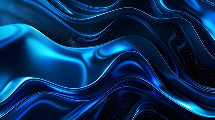 Obraz premium Black dark azure cobalt sapphire blue abstract background. Color gradient. Geometric shape. Wave, wavy curved line. Rough grunge grain noise. Light neon metallic shine shimmer bright. Design.