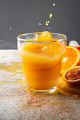 Orange juice natural juice drink fresh appetizer meal food snack on the table copy space food background rustic top view